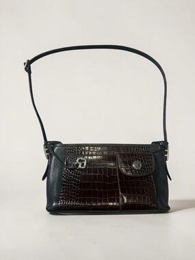 Brighton Black and Brown Croc-Embossed Crossbody Bag